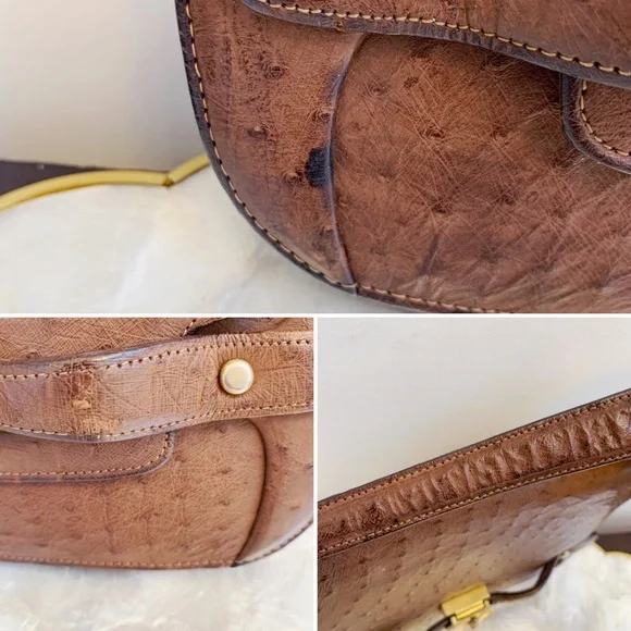 Vintage Brown Ostrich Leather Small Purse Bag